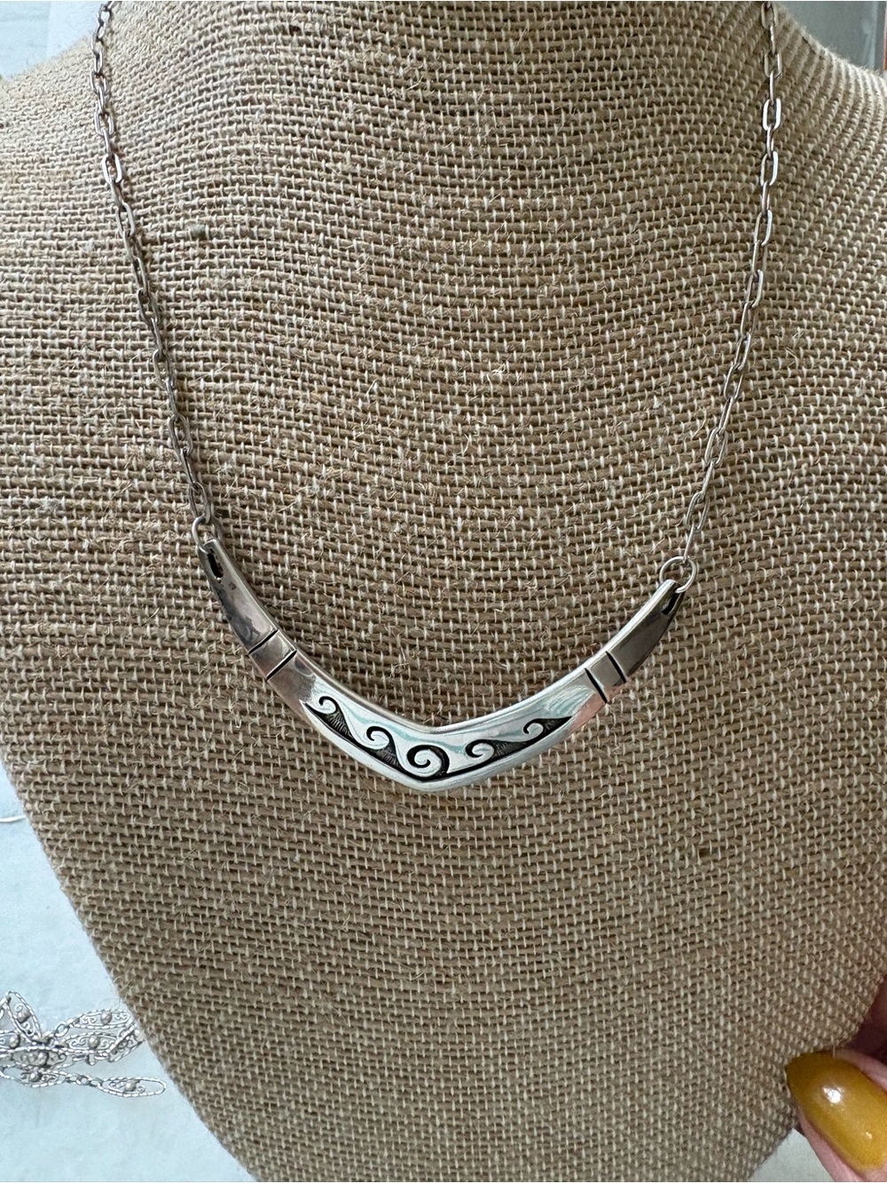 Vintage Hopi Sterling Silver Wave Bar Necklace - Native American